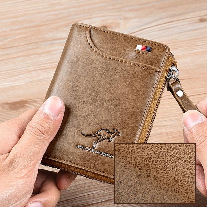 (π2025 New Year Hot Saleπ)Men Wallet Zipper Genuine Leather Purse ( RFID PROTECTED )