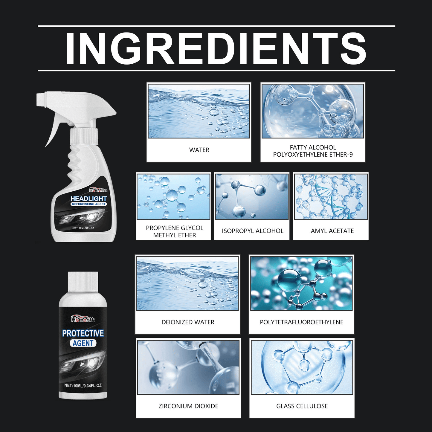 π Automotive Headlamp Restoration Fluid, blurring enhanced crystalline coating refurbisher