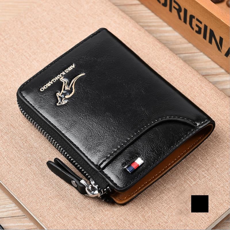 (π2025 New Year Hot Saleπ)Men Wallet Zipper Genuine Leather Purse ( RFID PROTECTED )