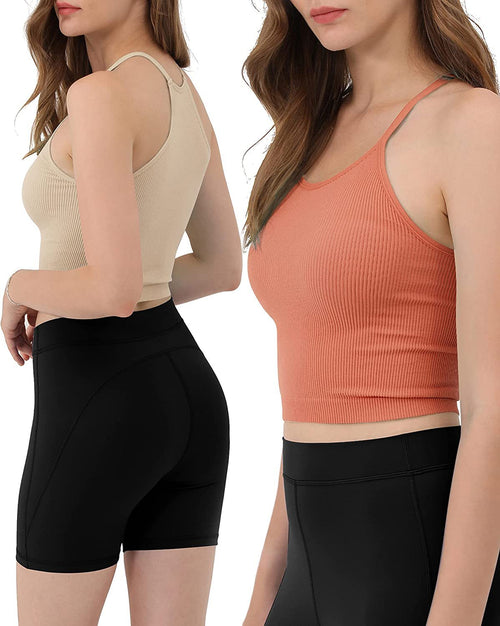 🌸Women's Crop 3-Pack Washed Seamless Rib-Knit Camisole Crop Tank Tops