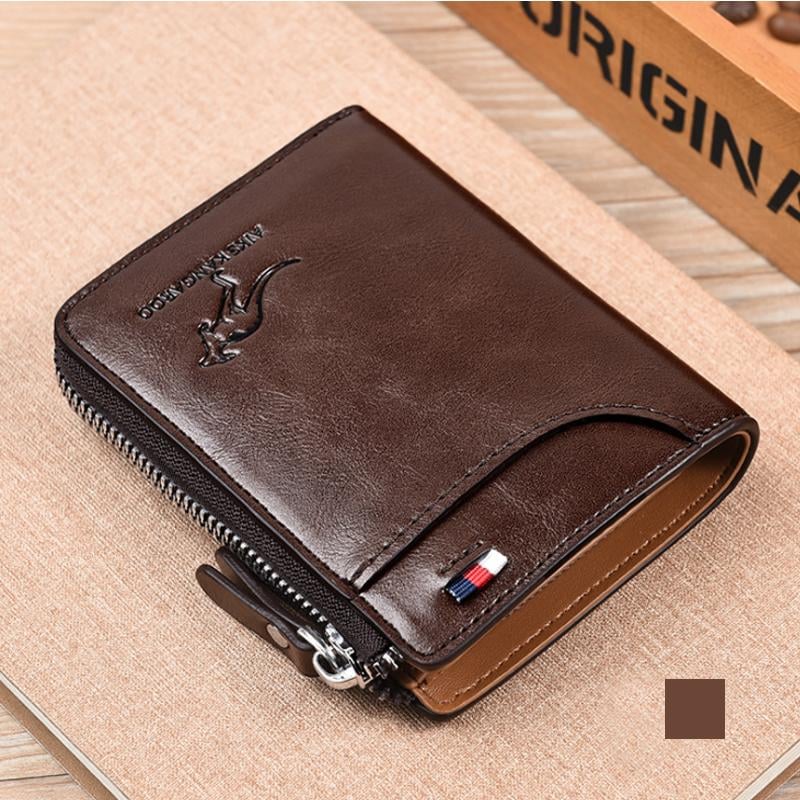 (π2025 New Year Hot Saleπ)Men Wallet Zipper Genuine Leather Purse ( RFID PROTECTED )