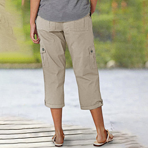 Multi-Pocket Solid Color Casual Cargo Capri Pants