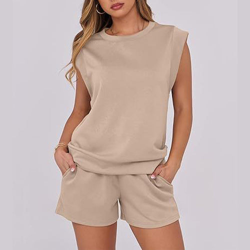 🌞Summer Sale 50% OFF🔥Women's Cap Sleeve Crewneck Top & Drawstring Shorts 2-Piece Set