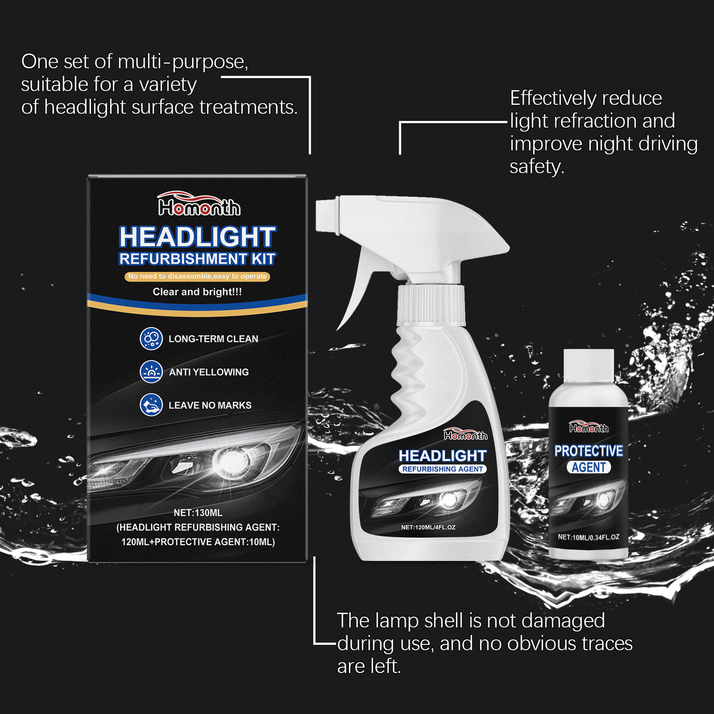 🚘 Automotive Headlamp Restoration Fluid, blurring enhanced crystalline coating refurbisher