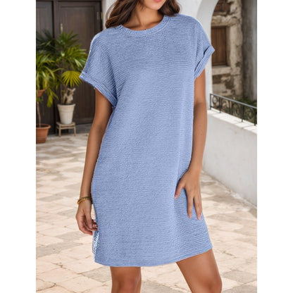 Women's Loose Roll Sleeve Pocket Solid Color Dresses