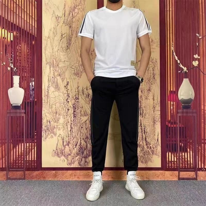 Men's High Stretch Short Sleeve Top & Jogging Pants 2-Piece Set
